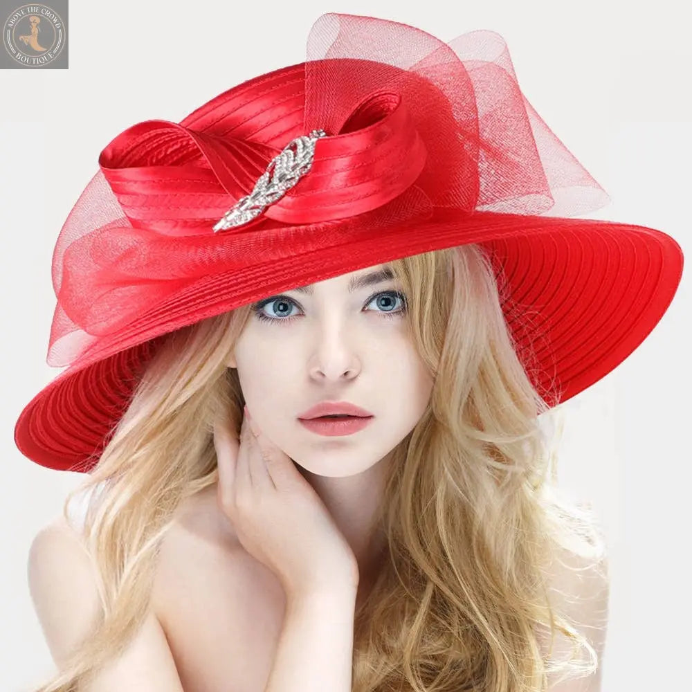 Rhinestone Embellished Feather Accented Mesh Bow Dressy Hat Sensibling Corp.