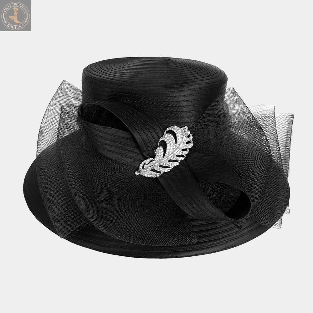 Rhinestone Embellished Feather Accented Mesh Bow Dressy Hat Sensibling Corp.
