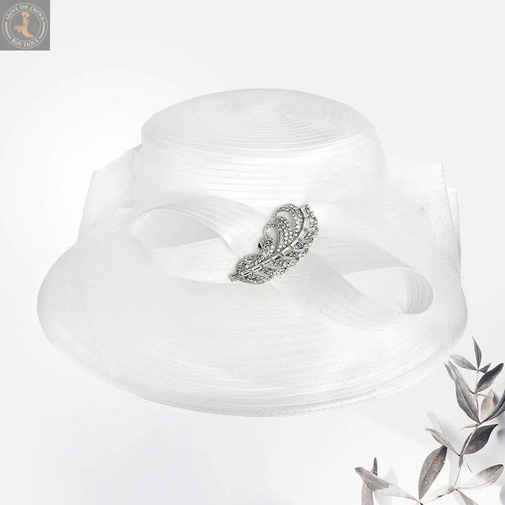 Rhinestone Embellished Feather Accented Mesh Bow Dressy Hat Sensibling Corp.