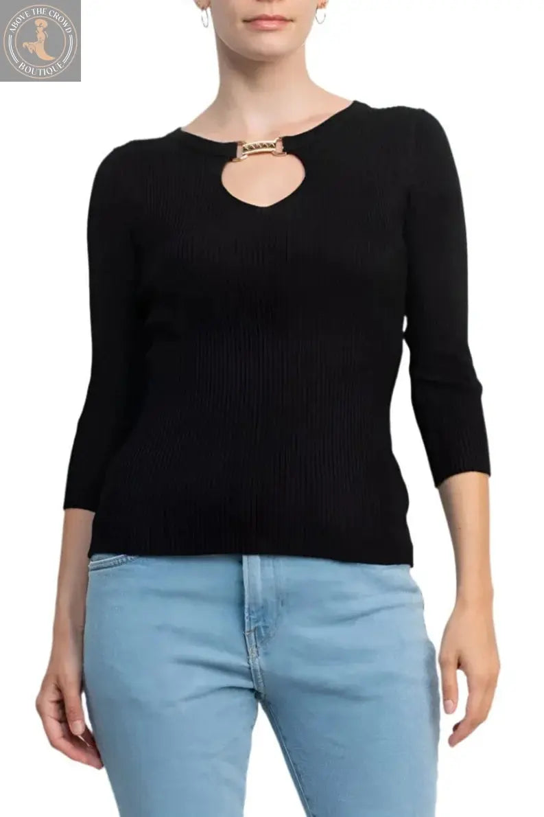 Ribbed Black Sweater - Heart Cut-Out Detail - European Chic Style Above The Crowd Boutique