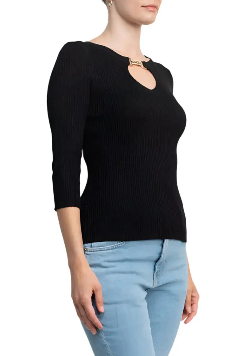 Ribbed Black Sweater - Heart Cut-Out Detail - European Chic Style Above The Crowd Boutique