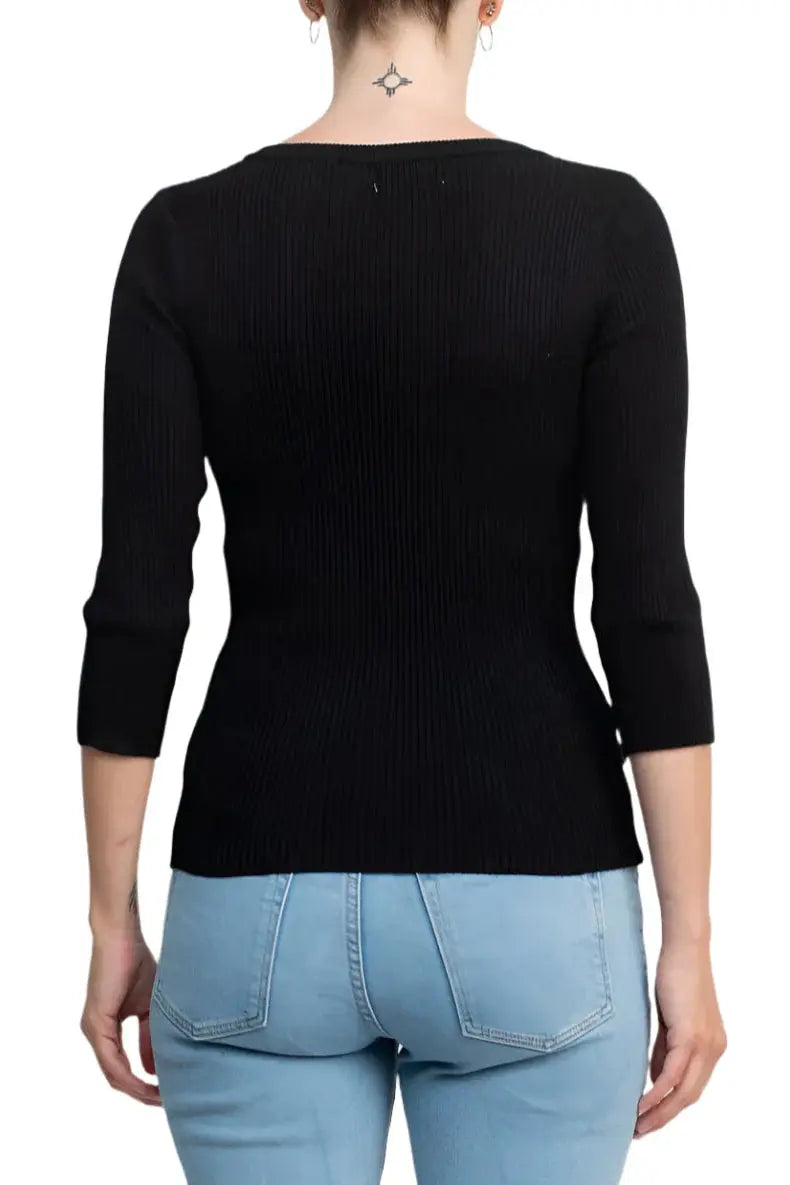 Ribbed Black Sweater - Heart Cut-Out Detail - European Chic Style Above The Crowd Boutique