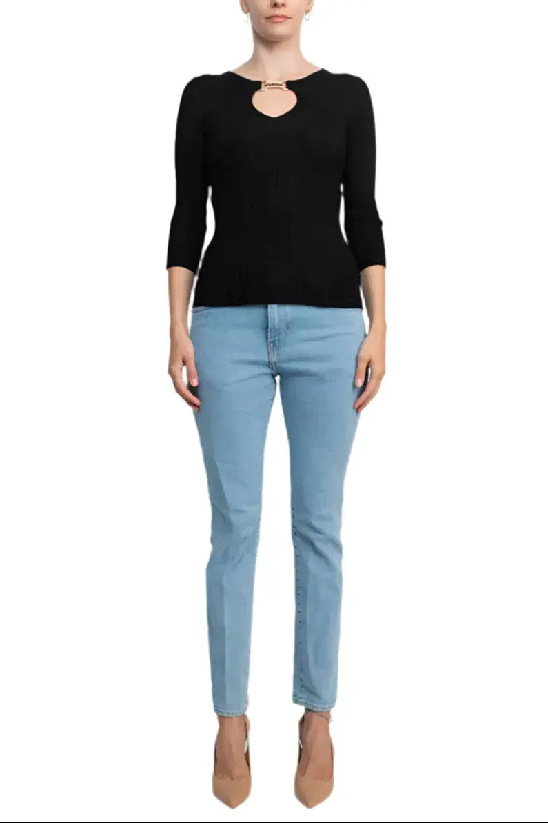 Ribbed Black Sweater - Heart Cut-Out Detail - European Chic Style Above The Crowd Boutique