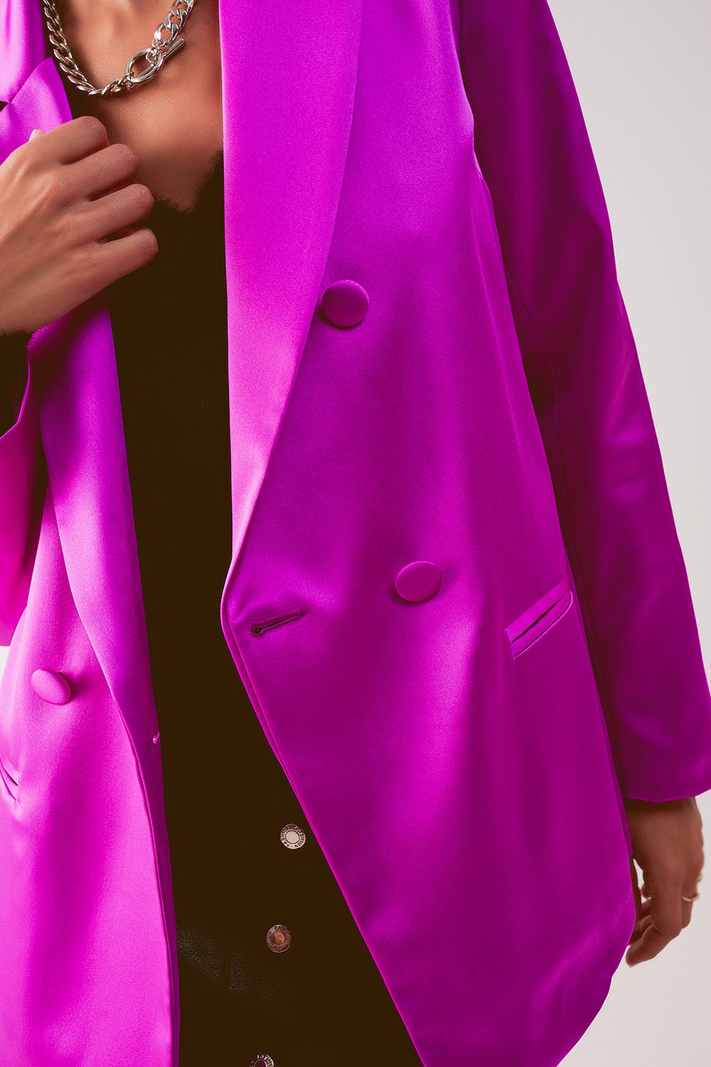 Satin Double Breasted Suit Blazer In Fuchsia Q-2