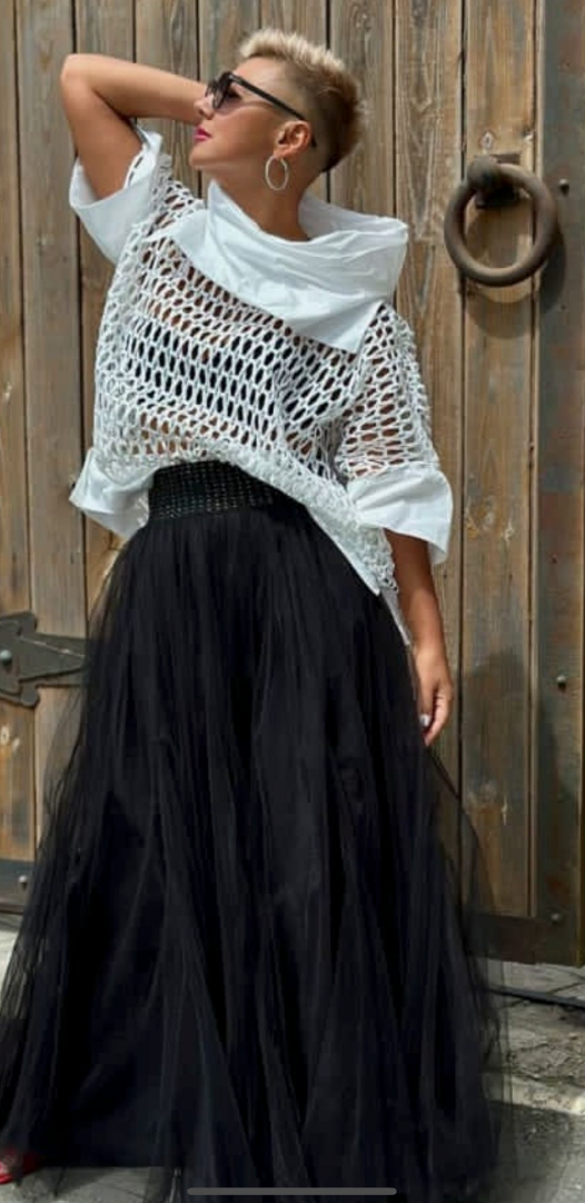 Bize White Netting Blouse BZE067