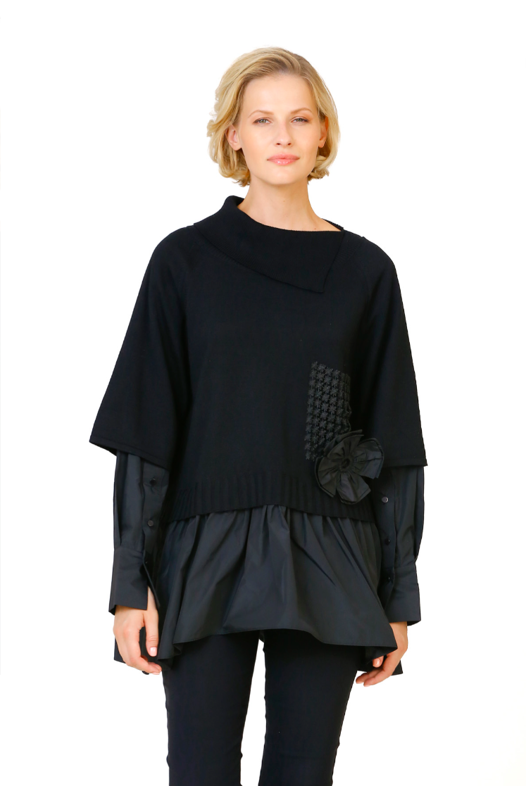 Bize 24W-BT071 Sleeve and Hem Taffeta Sweater