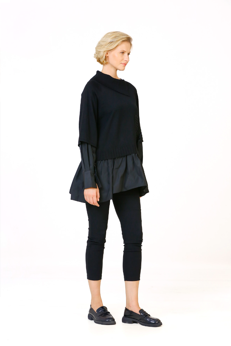 Bize 24W-BT071 Sleeve and Hem Taffeta Sweater