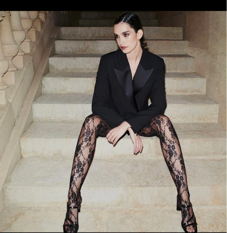 DAS Black Floral Lace Tights