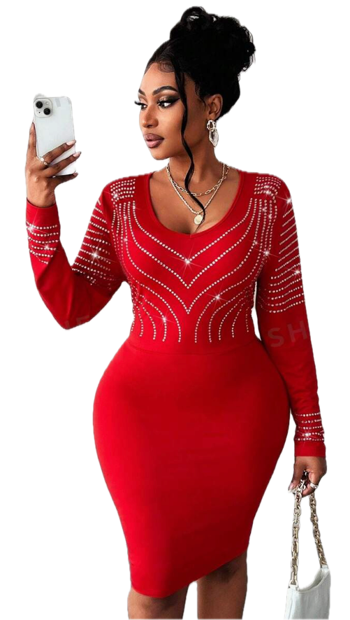 ATCBoutique Plus Size Women Elegant Rhinestone Dress 3XL