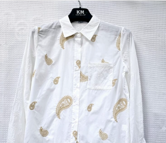 Kurt Muller Paisley Embroidered Anglais Cotton Shirt