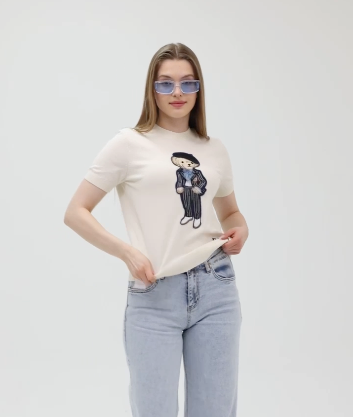 Norbello Bear in Beret Women T-Shirt 17286