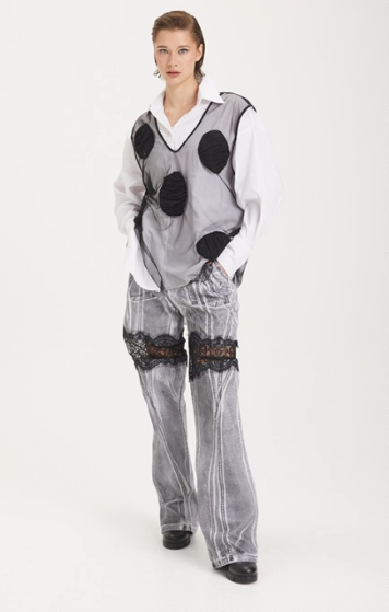 H-4 Button Down Shirt With Sheer Overlay 3016