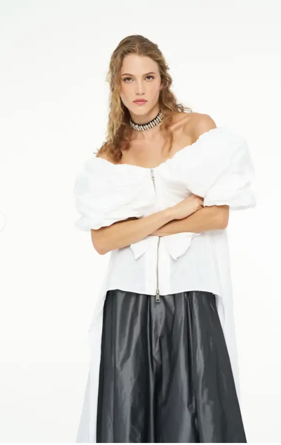 Bize Tuffeta Sculpted Zip-Front Tunic