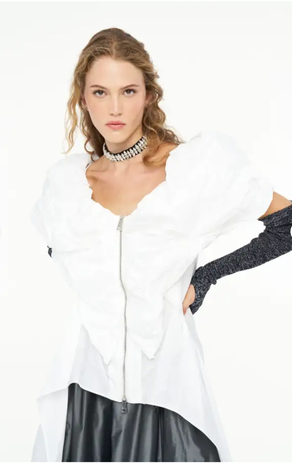 Bize Tuffeta Sculpted Zip-Front Tunic