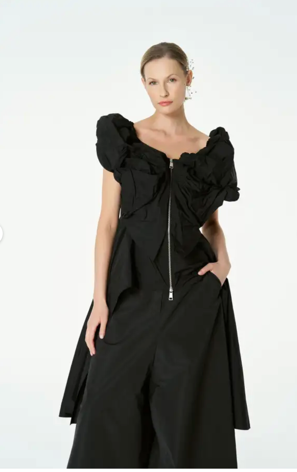 Bize Tuffeta Sculpted Zip-Front Tunic