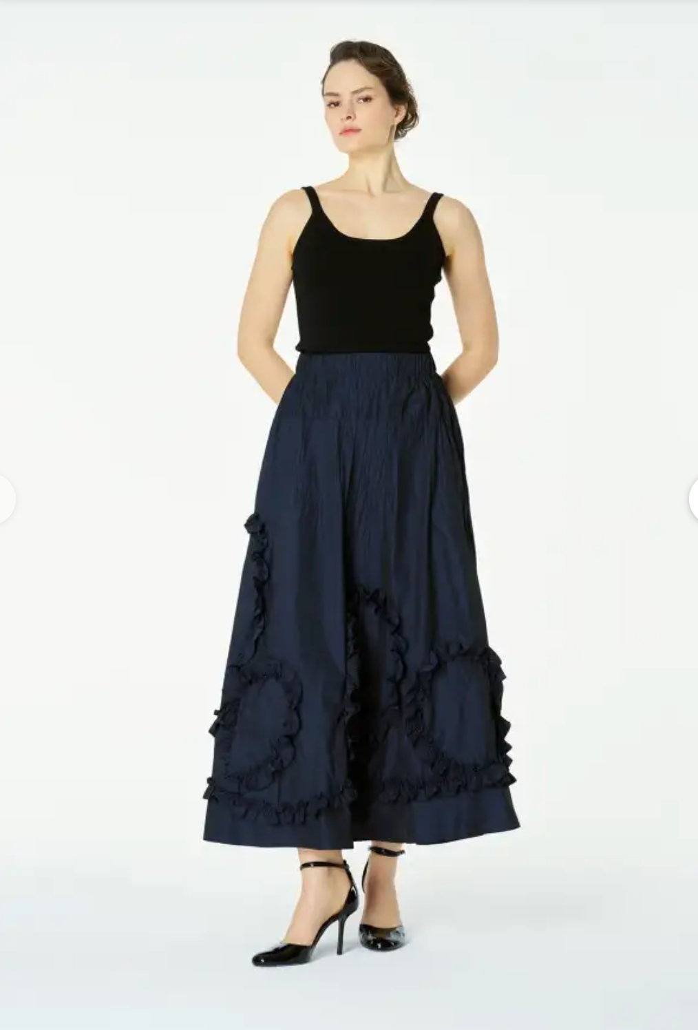 Bize Navy Ruffled Maxi Skirt