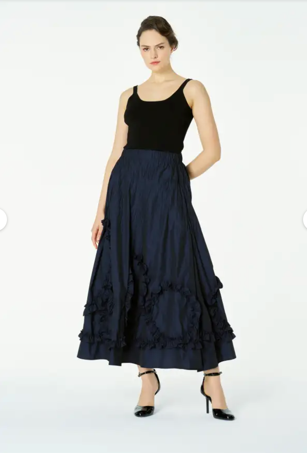 Bize Navy Ruffled Maxi Skirt