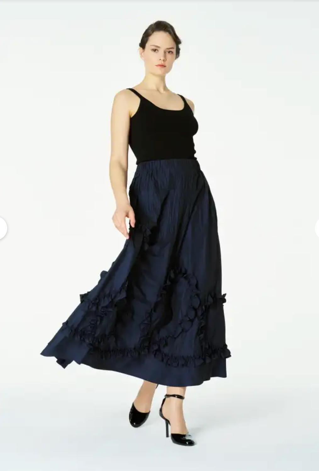 Bize Navy Ruffled Maxi Skirt