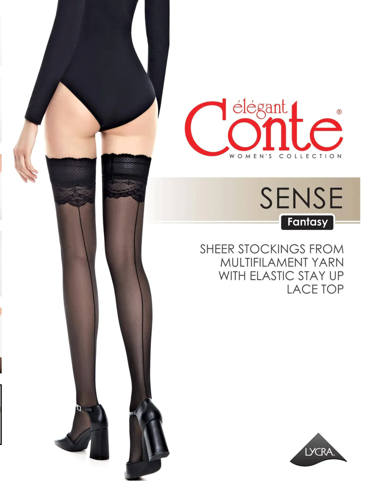 Fantasy Stockings Conte Sense - Silicone Lace Top with Back Seam Imitation