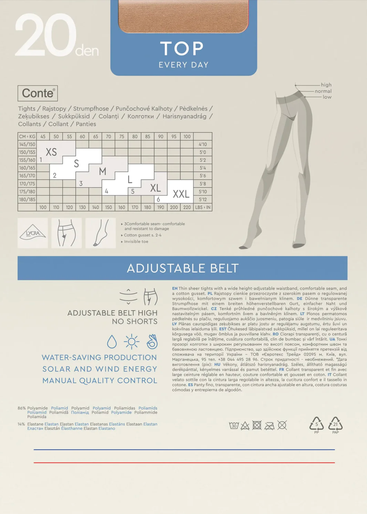 Tights Conte Top 20 Den - Low Waist Adjustable Belt