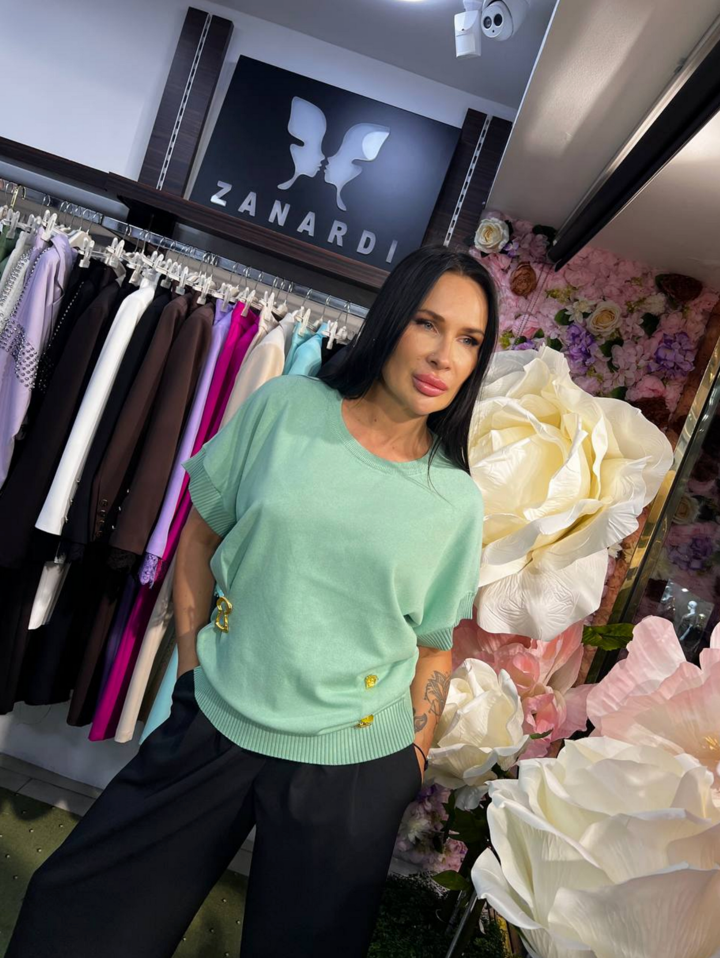 Zanardi Fashion Knit T-Shirt with Gold Accent Details