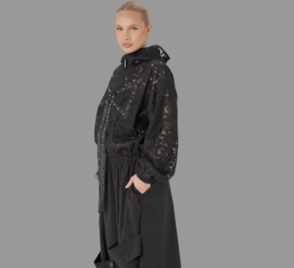 H-4 Lace Studded Hooded Blouse