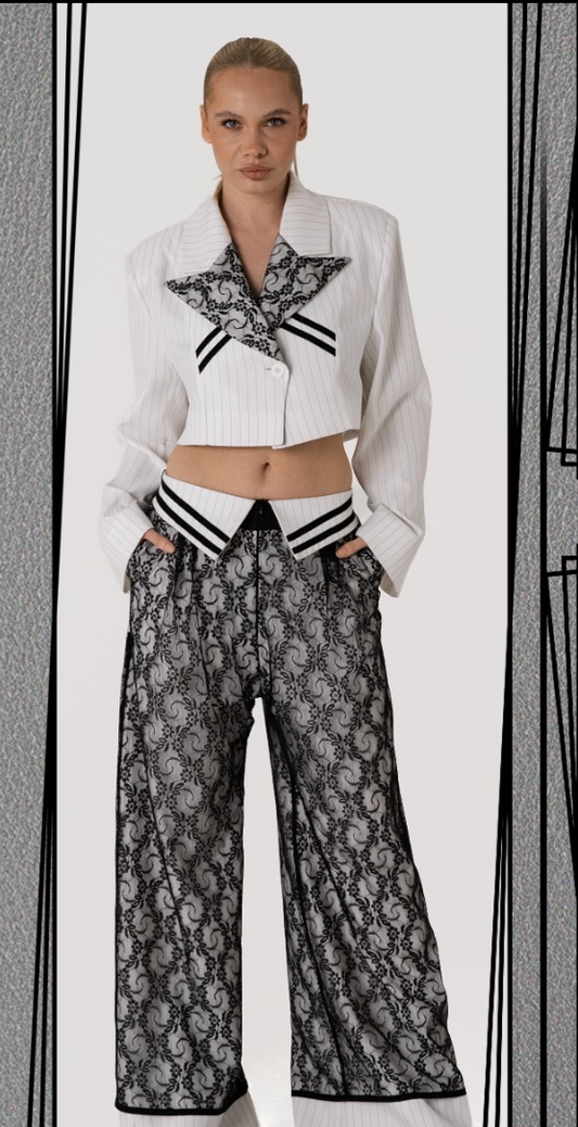 H-4 Lace & Pinstripe Cropped Suit