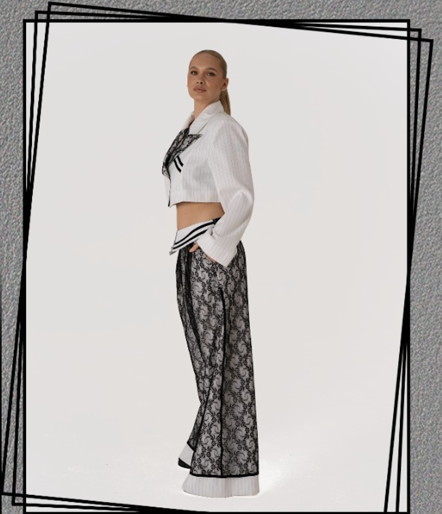 H-4 Lace & Pinstripe Cropped Suit