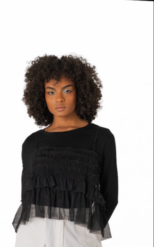 H-4 Layered Tulle Ruffle Blouse