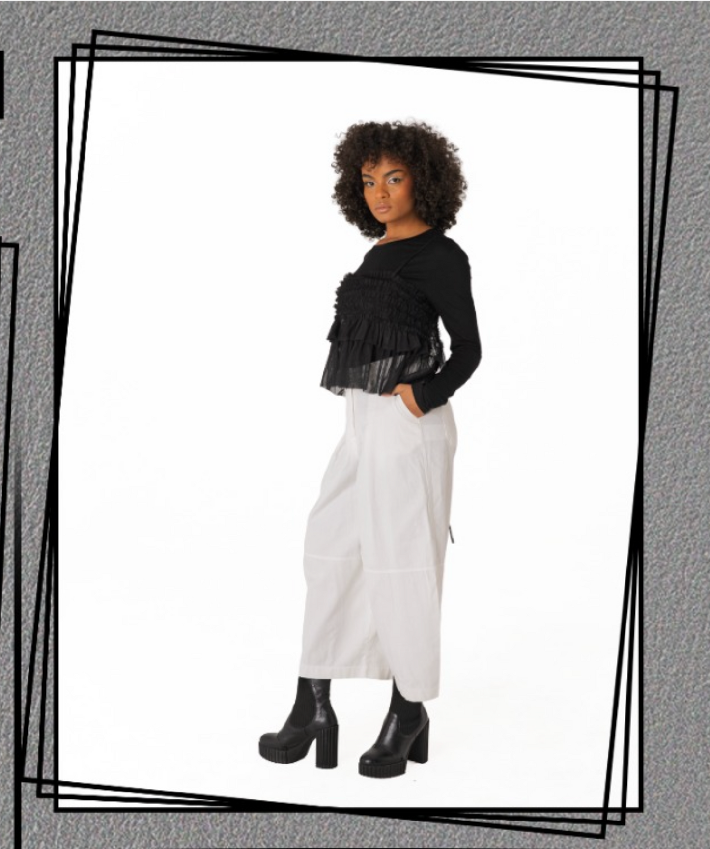 H-4 Layered Tulle Ruffle Blouse