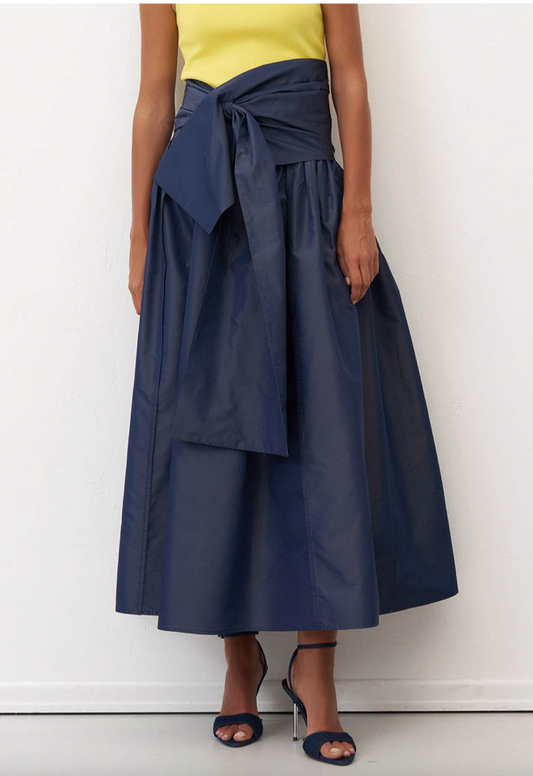 Bize Elegant High-Waist Midi Skirt with Wrap Detail
