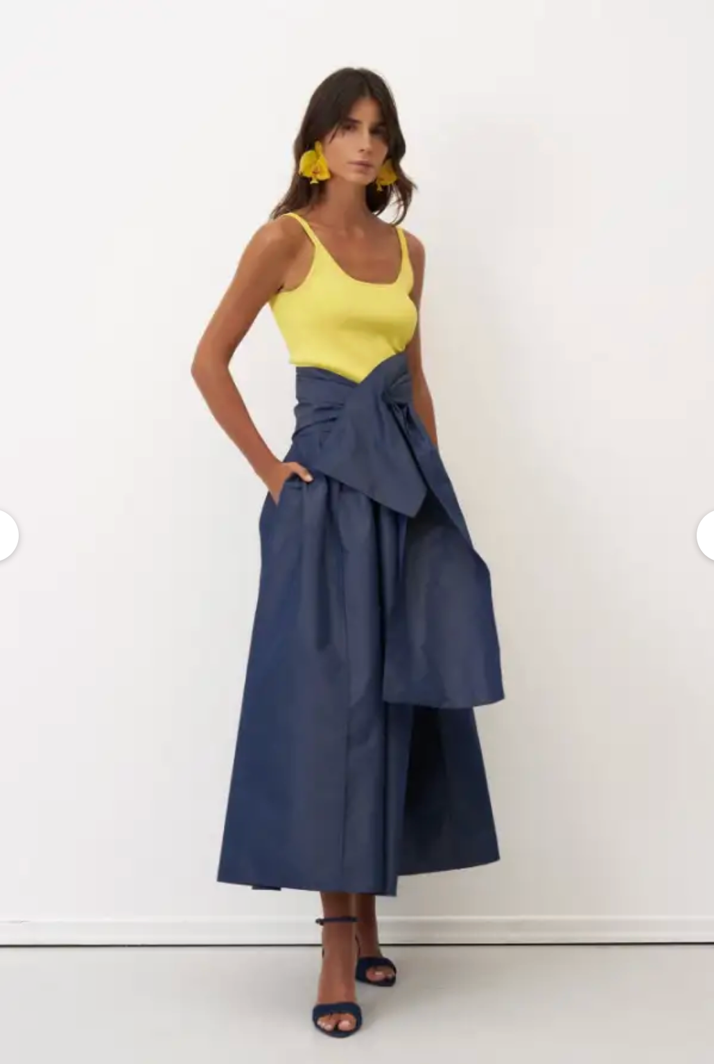 Bize Elegant High-Waist Midi Skirt with Wrap Detail