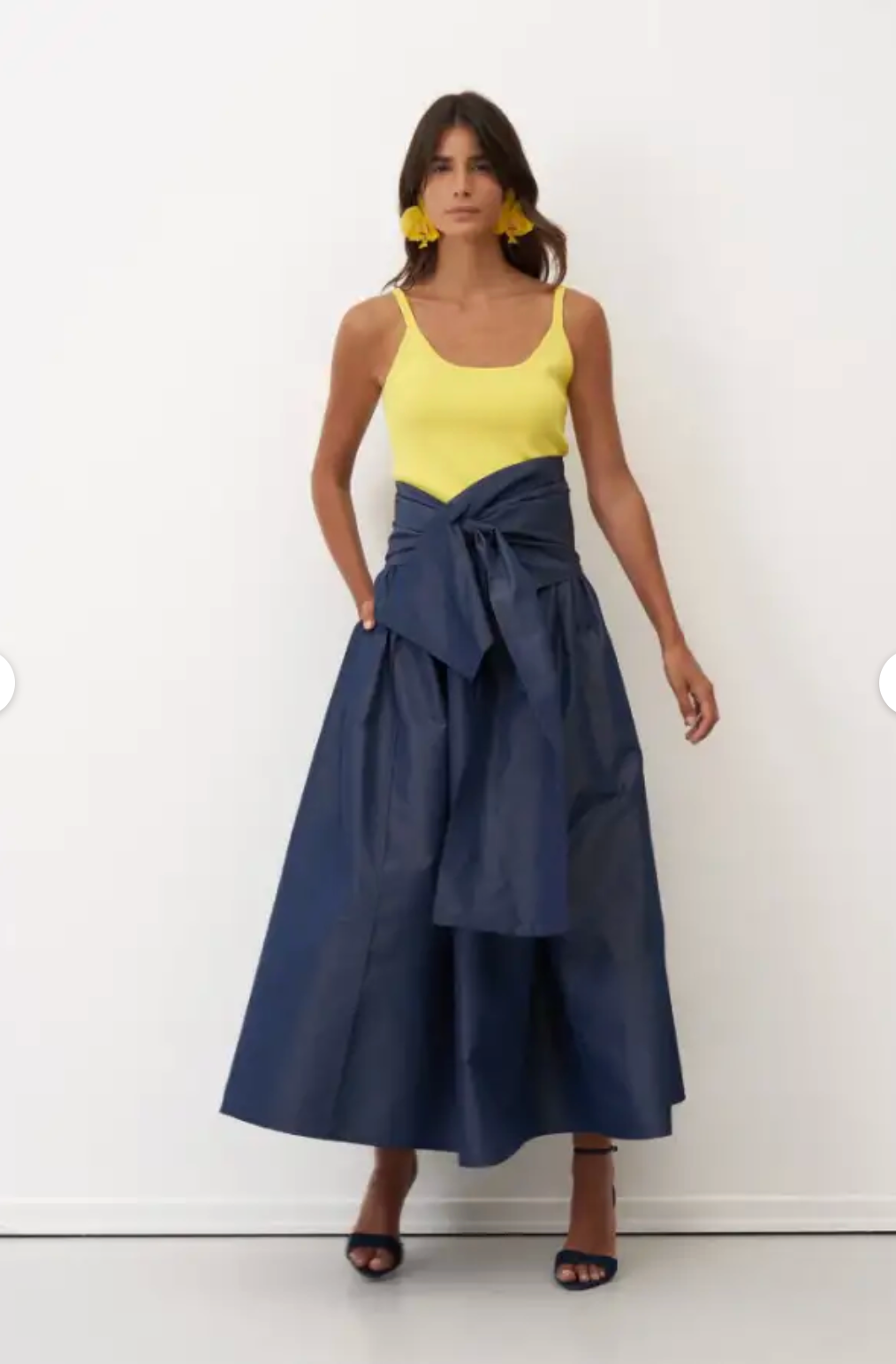 Bize Elegant High-Waist Midi Skirt with Wrap Detail