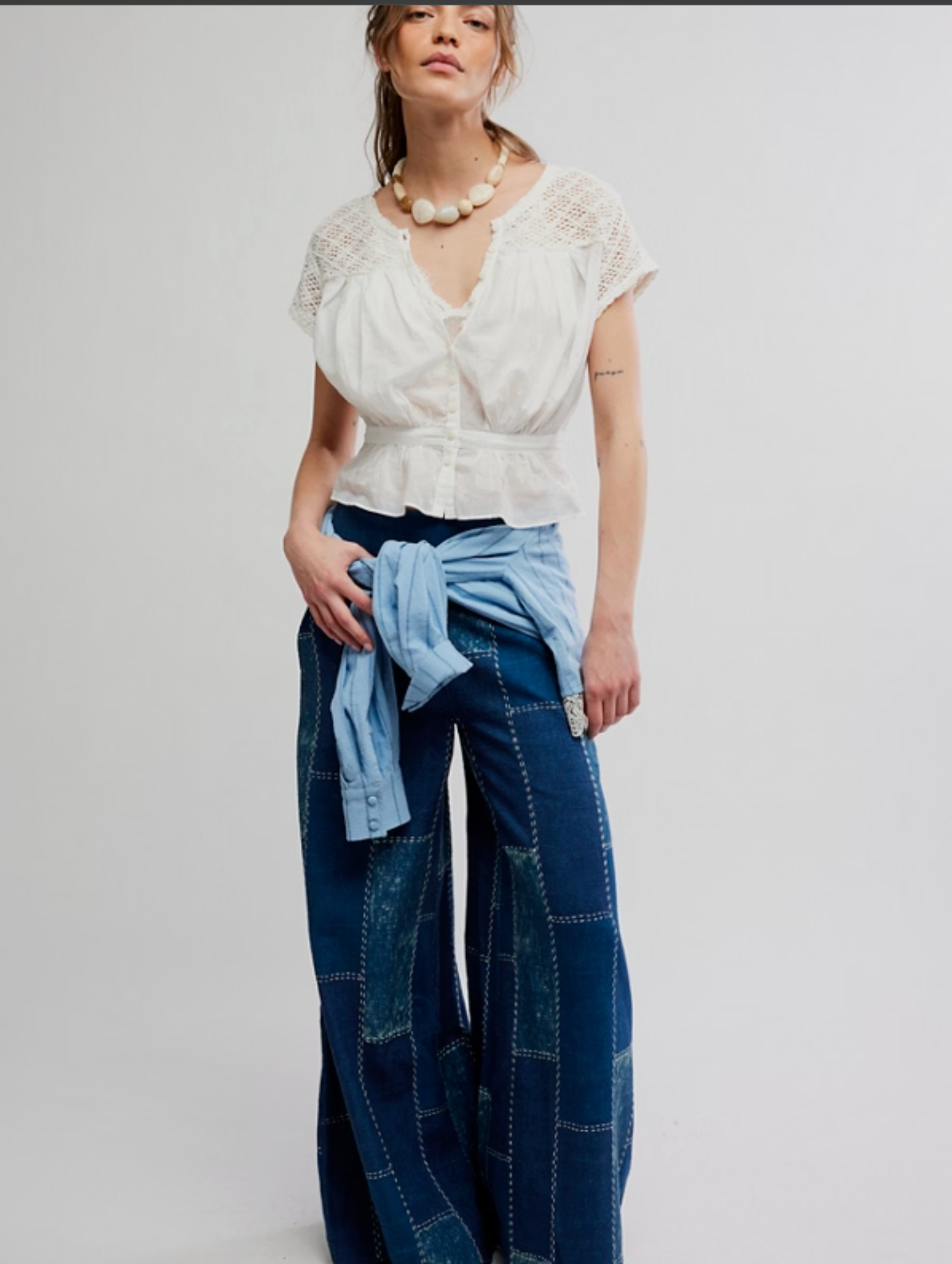 Free People Patches Wide Leg Flare Jeans - Above the Crowd Boutique