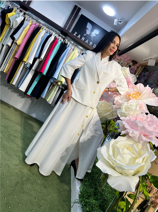 Elegant Tailored Jacket & Flowing Maxi Skirt Set - Above the Crowd Boutique