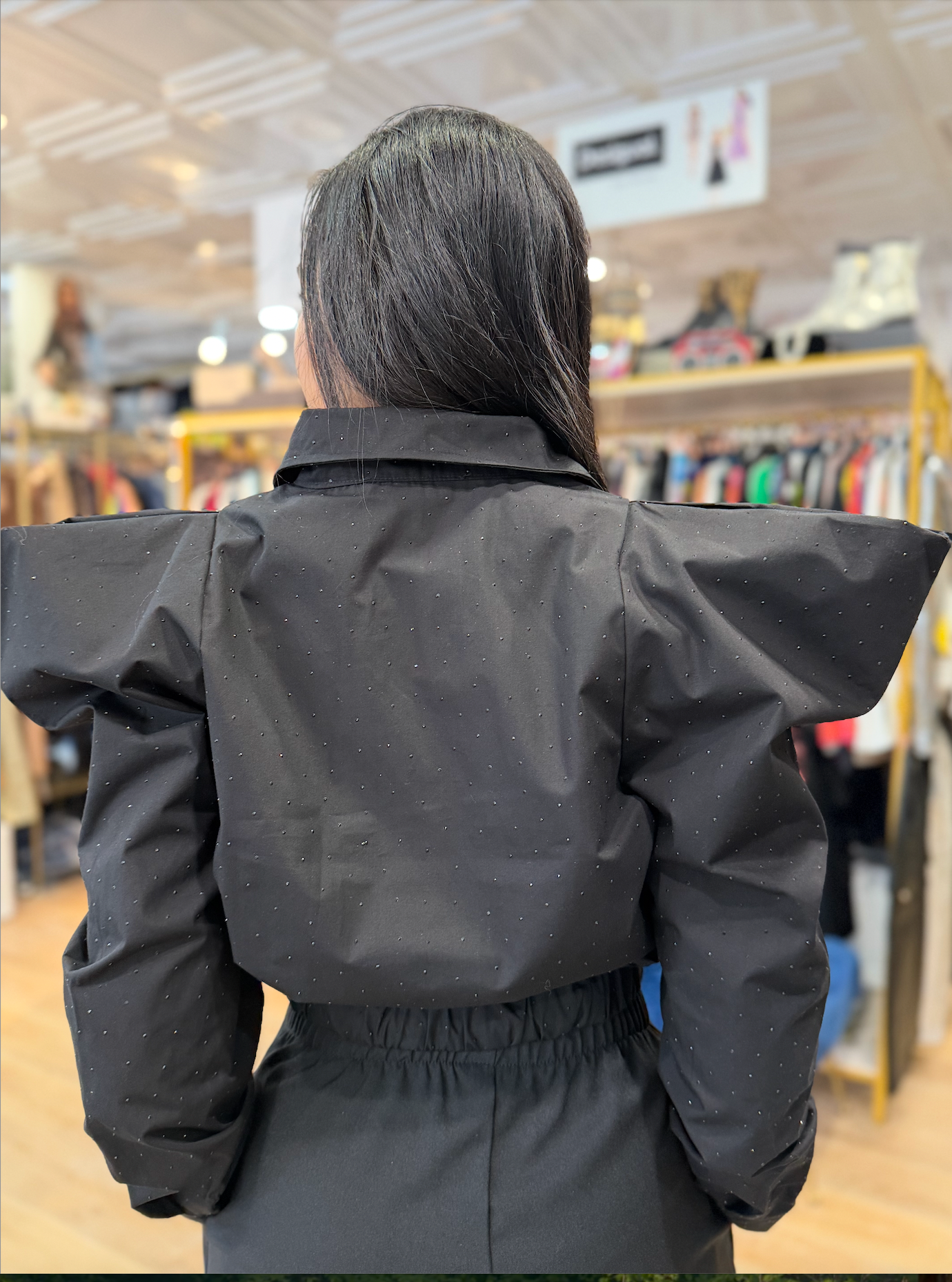 Zanardi Fashion Structured Shoulder Blouse with Micro Crystal Detailing