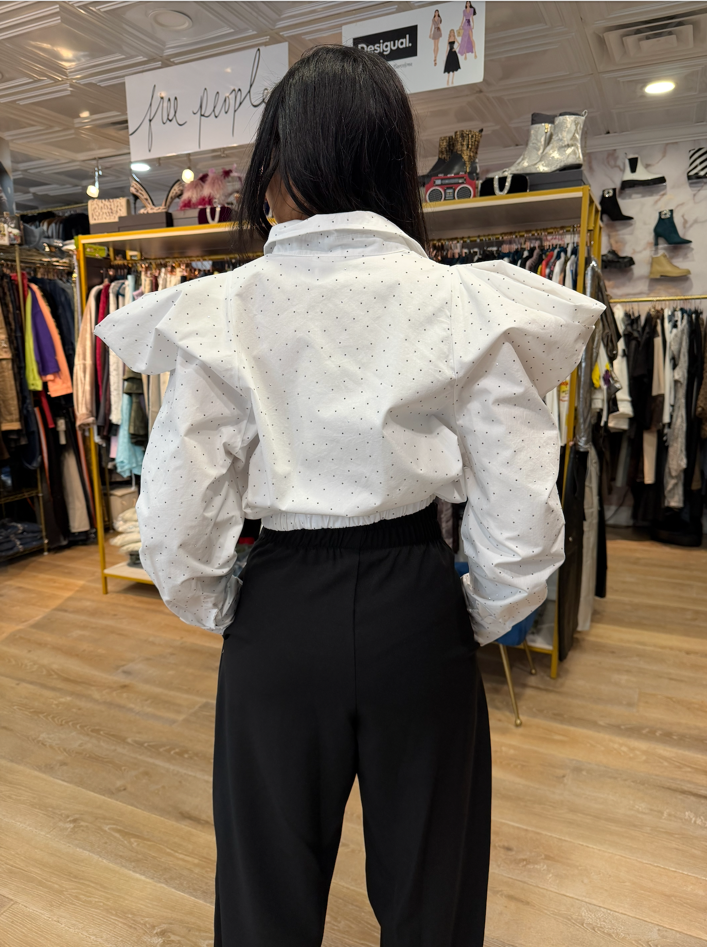 Zanardi Fashion Structured Shoulder Blouse with Micro Crystal Detailing