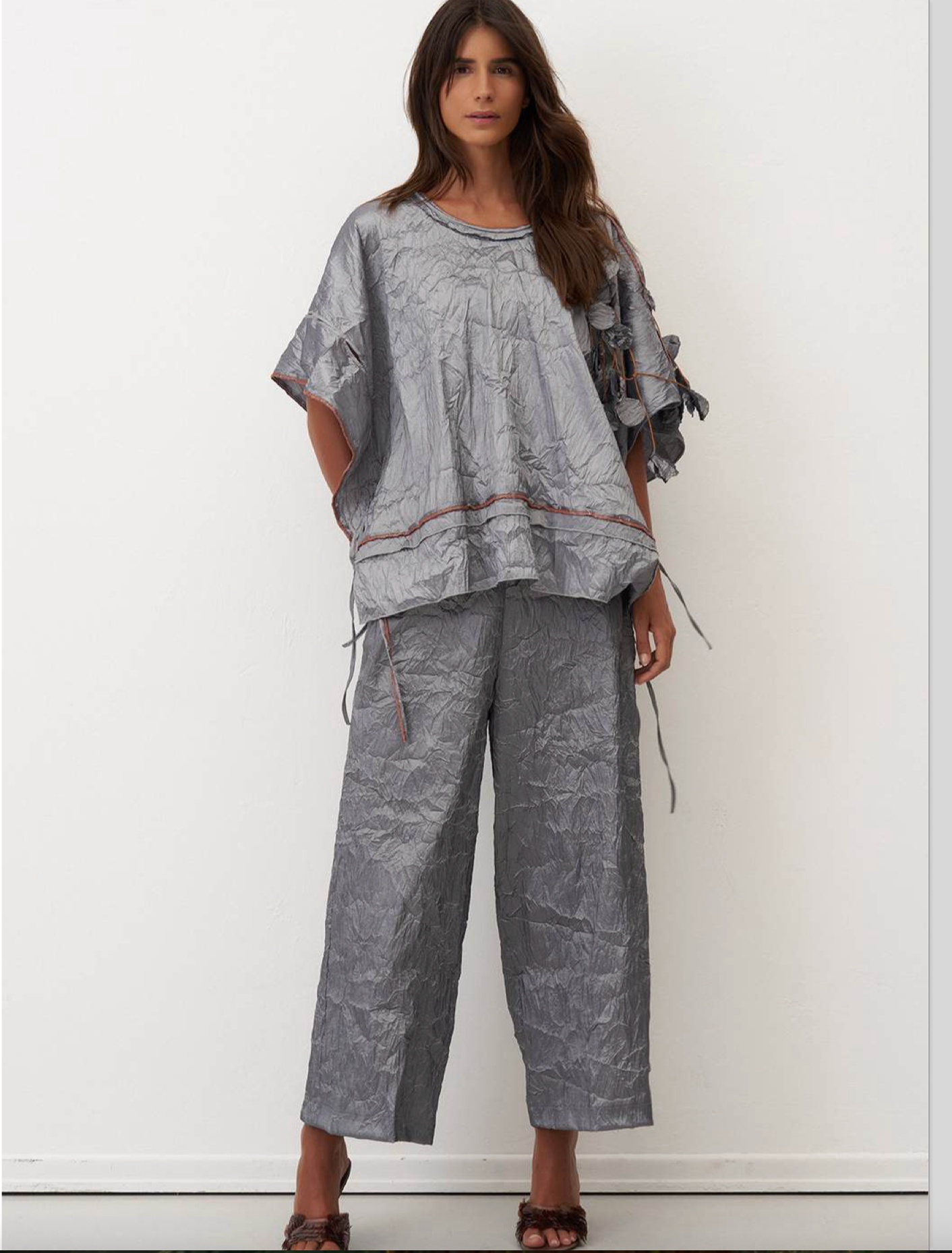 Bize Metallic Textured Wide-Leg Pants