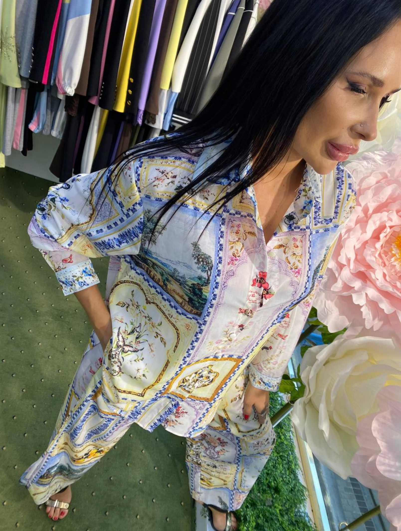 Vintage Scarf Print Two-Piece Suit - Above the Crowd Boutique