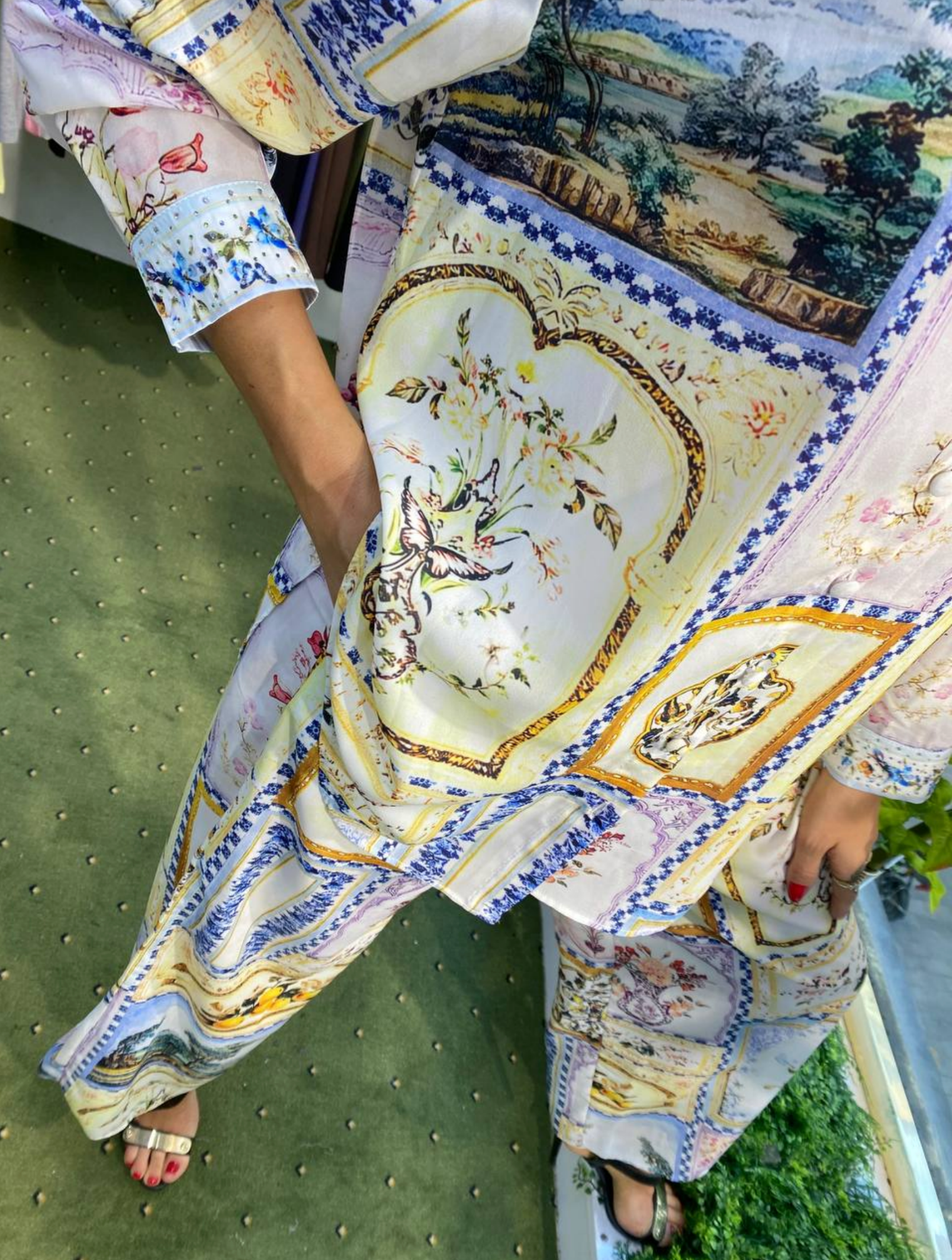 Vintage Scarf Print Two-Piece Suit - Above the Crowd Boutique