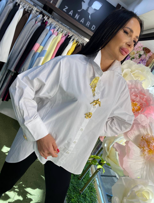 Statement Gold Charm Oversized Shirt - Above the Crowd Boutique