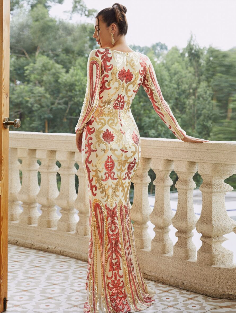 Sequin Baroque Mermaid Hem Formal Dress Above The Crowd Boutique