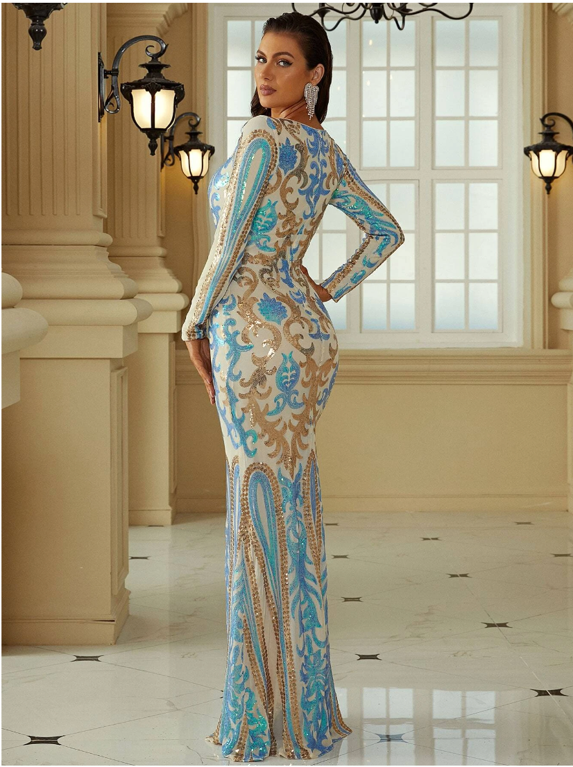 Sequin Baroque Mermaid Hem Formal Dress Above The Crowd Boutique