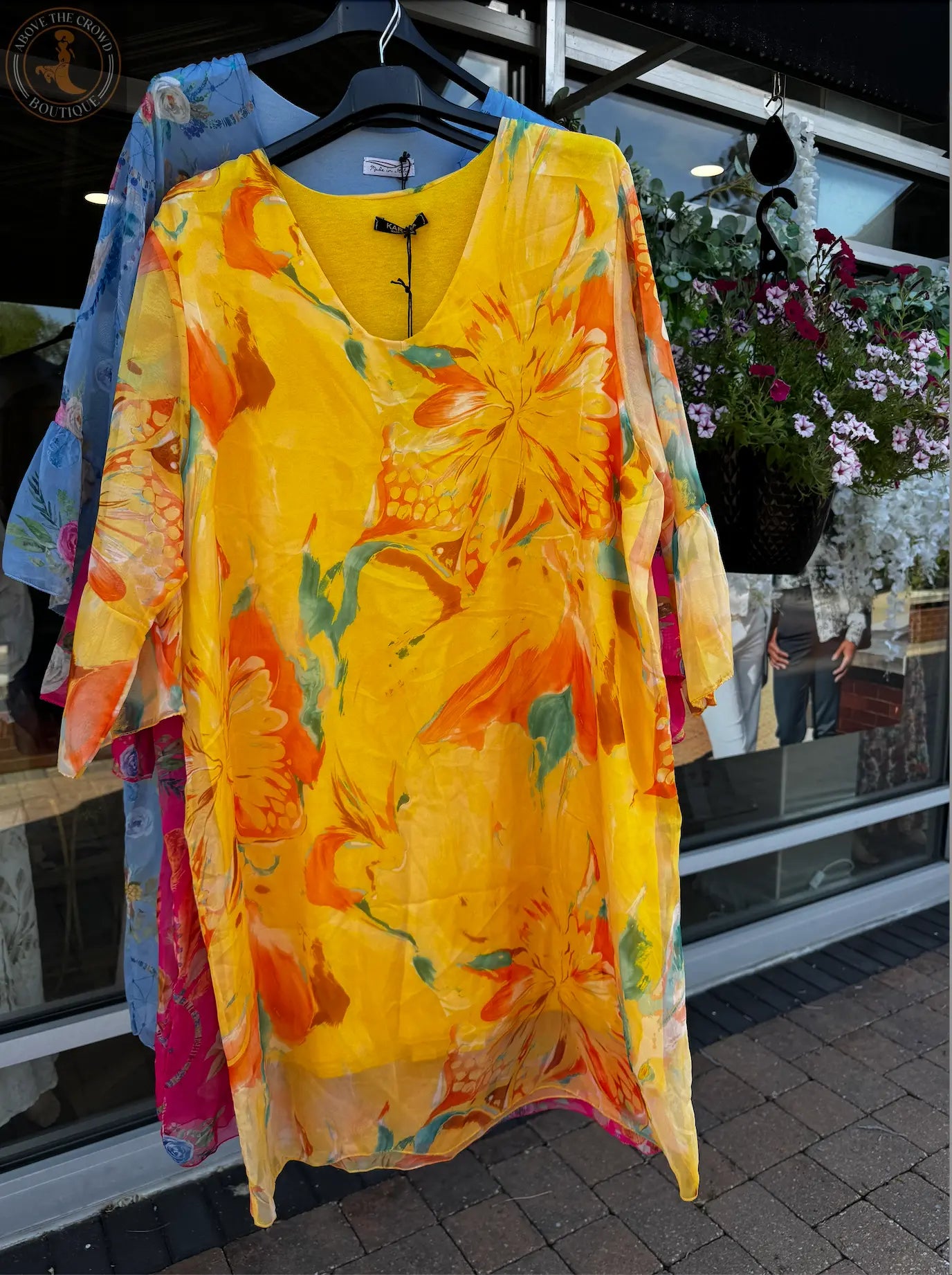 Silk Floral Kaftan Dress - European Style, Vibrant Print, Comfortable Fit Karma