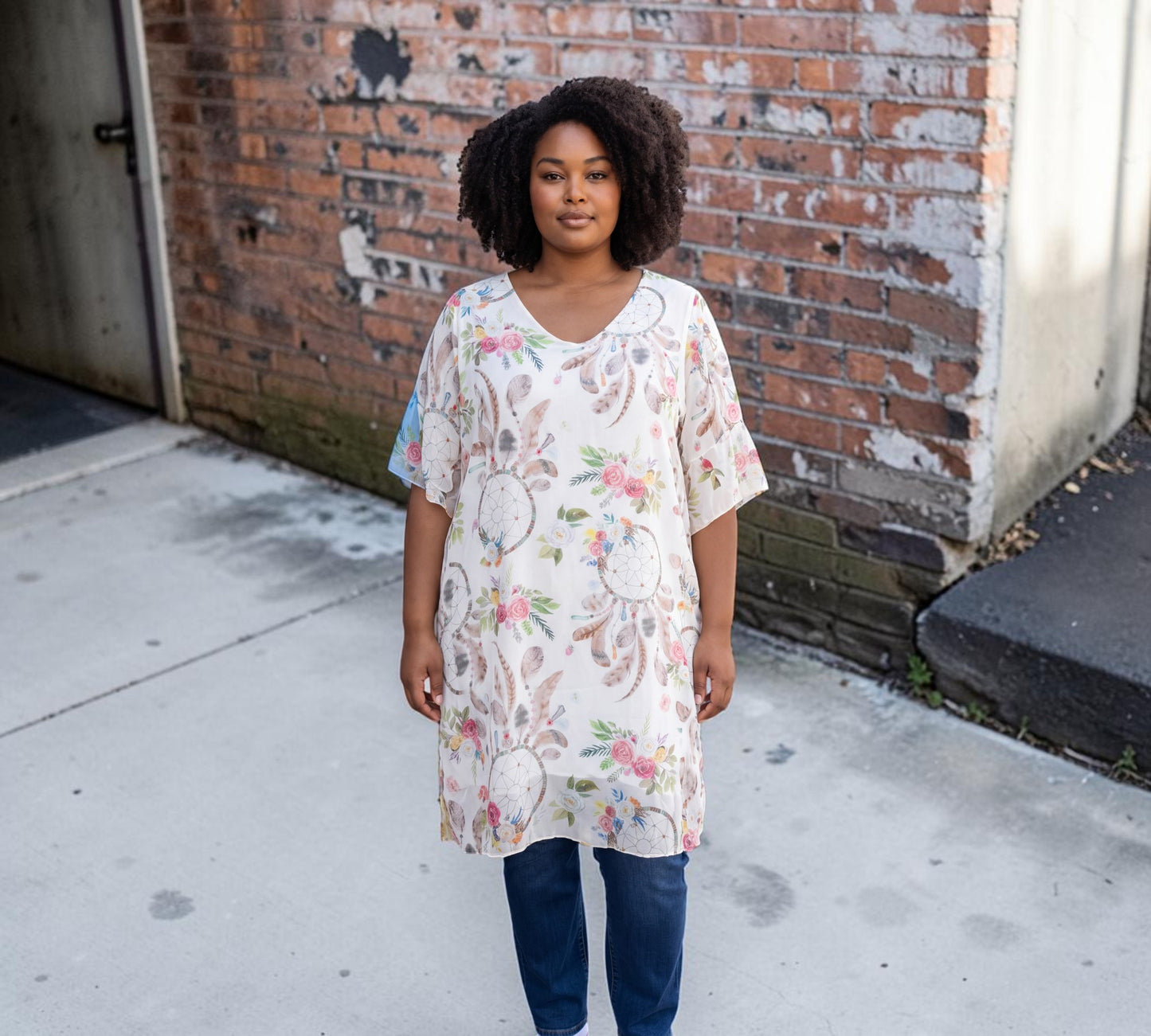 Silk Floral Kaftan Dress - European Style, Vibrant Print, Comfortable Fit Karma
