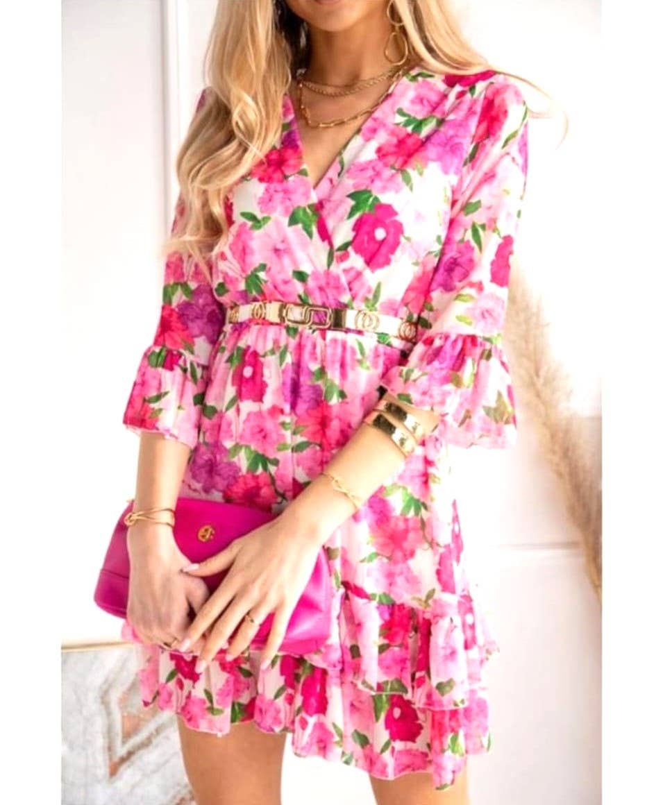 Sophie Pink Crossover Tier Midi Dress Kurt Muller