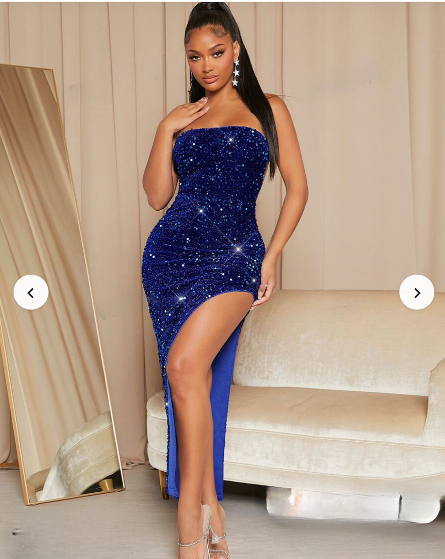 Split Thigh Sequin Blue Dress Above The Crowd Boutique