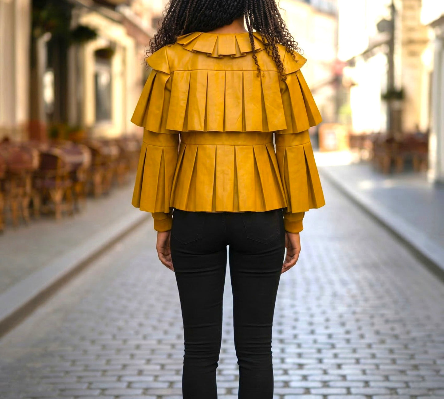 Statement Pleated Faux Leather Jacket – Mustard Gold - Above the Crowd Boutique