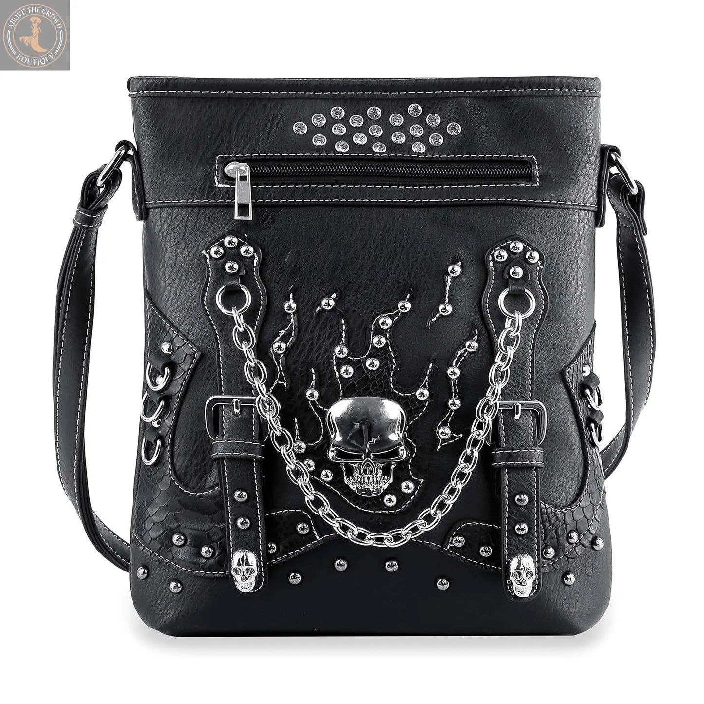 Stud and Chain Accented Skull Crossbody Sling 2003 Handbag Express