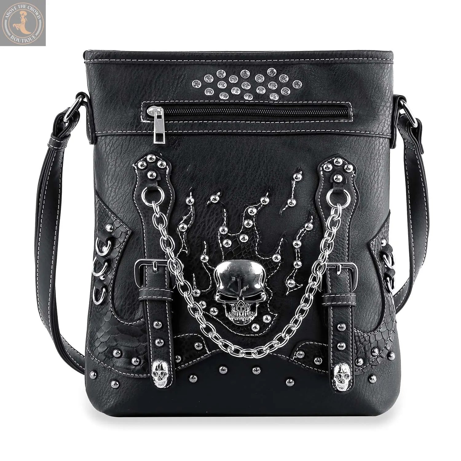 Stud and Chain Accented Skull Crossbody Sling 2003 Handbag Express